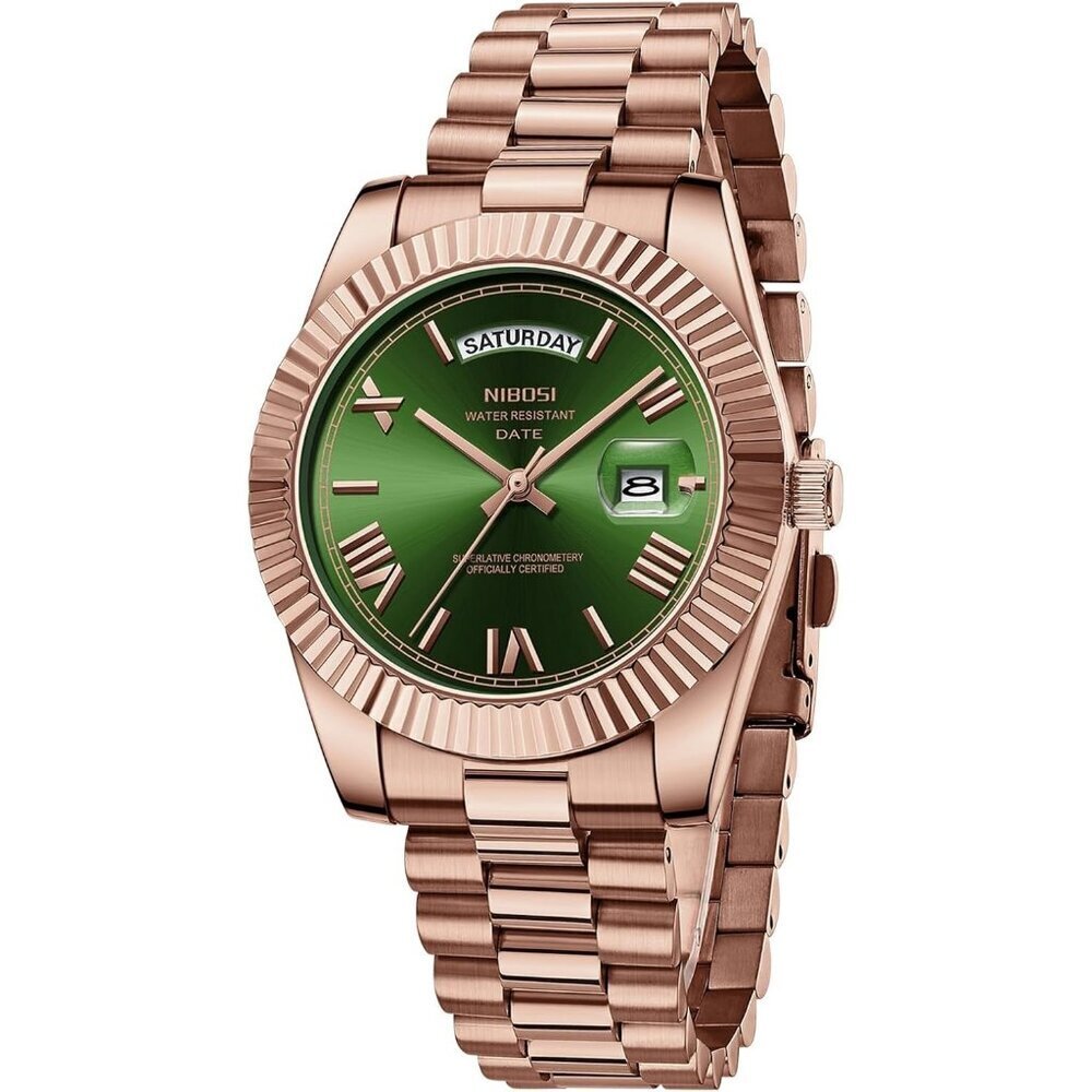 Men's Rose Green Stainless Steel Analog Classic Design Stylish Wrist Watch